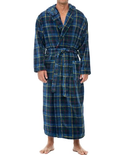Alexander Del Rossa Mens Robe with Hood, Plush Fleece Hooded Mens Bathrobe, Big and Tall Bath Robe for Men