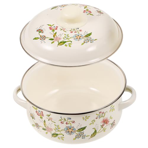 Mikinona Pentola per Stufati Smaltata 18 Cm Coperchio, Pentola per Zuppa Domestica in Smalto Manico Antiscottatura, per Cucina Casalinga e Preparazione di Alimenti Sani