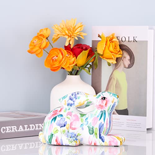 Easter Bunny Statue Creative Graffiti Rabbit Statue Resin Rabbit Figurines Modern Art Animal Collectible Figurines Zodiac Lucky Rabbit Sculpture For Home Office Shelf Desktop Decor Or Easter Gift #TOP5