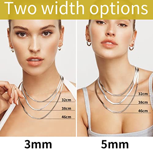 Foto von ChainsHouse Chokerkette in 5mm breit Schlichte Schlangenkette Minimalisitische Fischgrätenkette mit Geschenkebox für Damen Mädchen Model