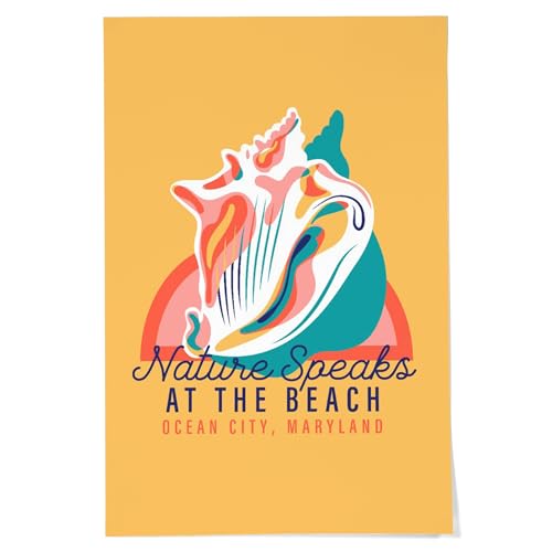 Lantern Press 24x36 Inch Giclee Art Print Wall Decor, Ocean City, Maryland, Beach Bliss Collection, Beach Shell, Nature Speaks at the Beach,