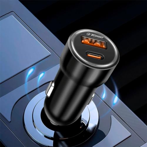 Carregador Veicular Turbo 60w Universal 9.1A PD QC4.0 USB-C e USB-A 2 Entradas Duplo Universal Fast