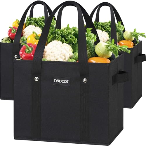 DSDCDJ Einkaufskorb Faltbar 3er Pack Stabile Einkaufstasche Faltbar mit Henkel und verstärktem Boden Tragetasche Picknickkorb Tragekorb Wieder verwendbare Einkaufsbox Schwarz 33x26x28cm