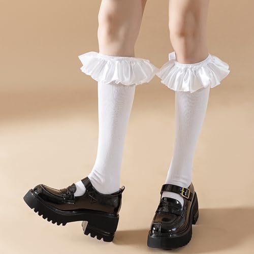 Women Ruffle Cuff Sock Lace Frilly Socks Knee High Socks Crew Socks Knit Sock for Party/Casual/Cute3