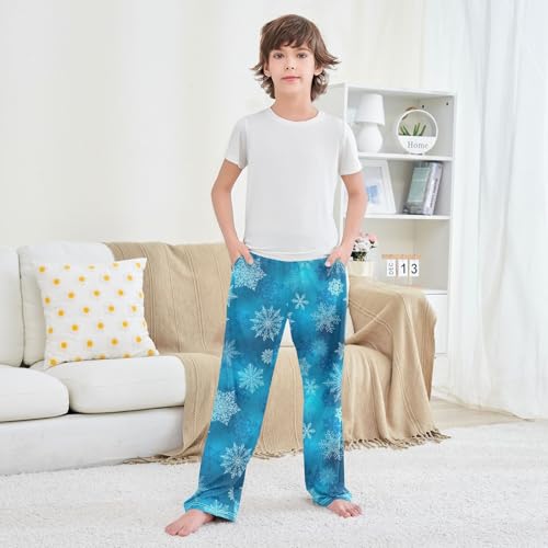 Boys' Pants Christmas White Snowflake Long Bottoms Jogger Pants Elastic Waist Trousers with Pockets S-XL3