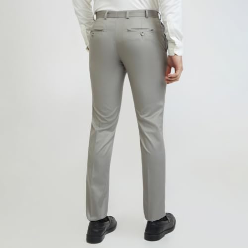 Image of Raymond Men Mid Rise Slim Fit Solid Pattern Poly Viscose Blend Flat Front Formal Trouser