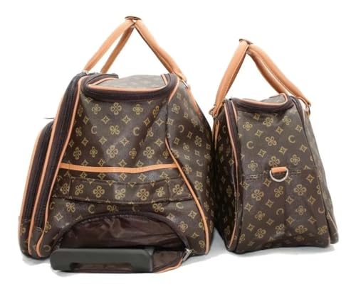 Kit Mala de Viagem Média com rodinhas e Mala Bolsa de bordo mala de bordo couro sintetico (CARAMELO/