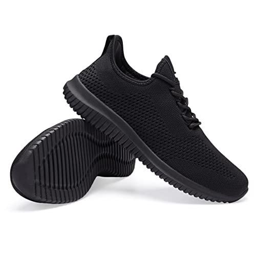 Bxyjdj Womens Walking Shoes Breathe Mesh Fashion Sneakers Ultra Light Jogging Slip On Athletic Running Workout Casual Sports For Travel Work Allblack 8.5 #TOP21