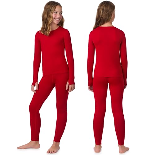 Image of Cuddl Duds Lightweight 2 Piece Active Base Layer Matching Sets for Girls | Kids Everyday Activewear, Long Sleeve Top & Leggings, Back to School & Gym Clothes, Breathable Moisture Wicking Lounge Set