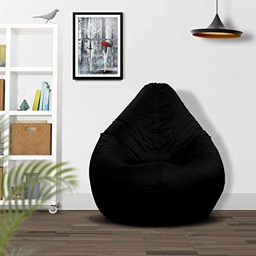 Ample Decor Bean Bag Cover (No Filling), Plush Toys Storage Soft Leatherette, Water Resistant, Durable Construction Sturdy Zipper, Ideal For Teenagers, Kids - Black #TOP1