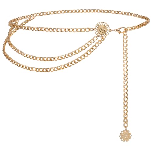 JasGood Mehrschichtiger Taillenkettengürtel Damen Verstellbare Body Link Gürtel für Jeanskleider,Gold,90cm