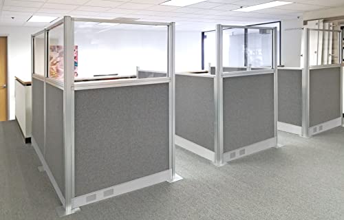 Versare Pre-Configured Hush Panel Electric Cubicle | Workstation Wall Partition | Privacy Office Divider | (W Or H Shape - Double Cube) 6' X 6' W/Window Ocean Fabric #TOP3
