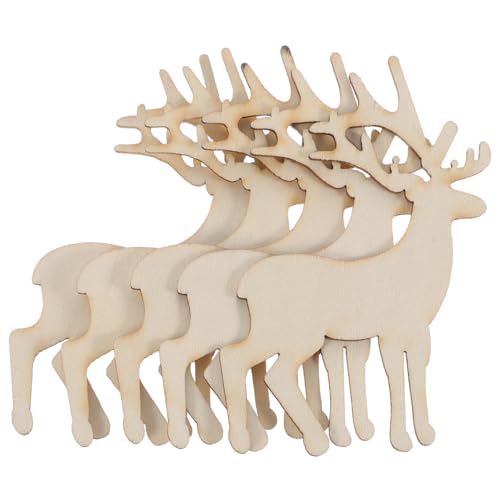 5PCS Reindeer Cutout Wood Veneer Slices Blank Wooden Ornaments for Christmas DIY Crafts Holiday Decorations and Craft Supplies