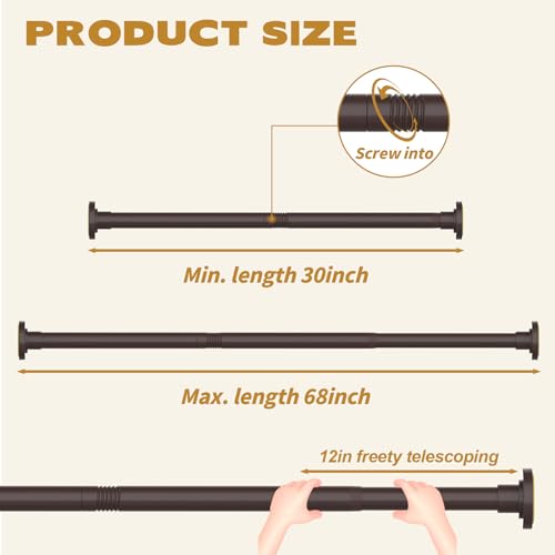 Image of Thestoa Bronze Shower Curtain Rod 30-68 inch with Holder, Anti-Rust, Tension Mounted, Stainless Steel, Brushed Finish