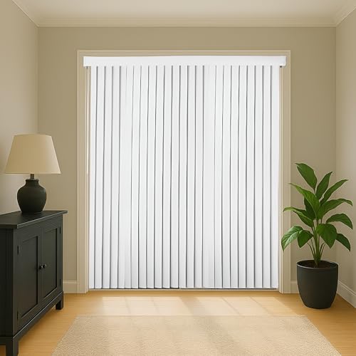 Calyx Interiors Vertical Blinds – 78' Width x 84' Height, White Light-Filtering Vinyl Blinds for...