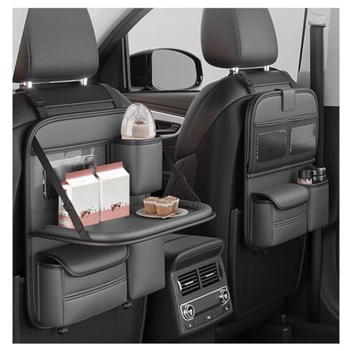 Singring Leather Car Backseat Organizer with Foldable Table Tray, Waterproof Car Seat Back Protectors Kick Mats, Foldable Car Table for Backseat Headrest with Pockets - Image 9