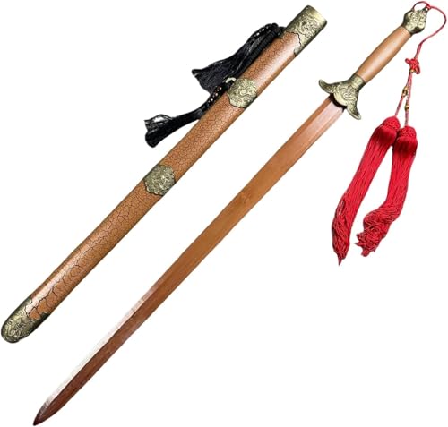 Shisuncne 太極剣 居合練習刀 木刀 竹剣 剣道 全長97cm 素振り用 初心者 剣術 練習用 筋トレ トレーニング用 舞台道具 室内 ロールプレイング 軽量 耐久性 伝統 武道 パフォーマンス 小道具 プレゼント (A)