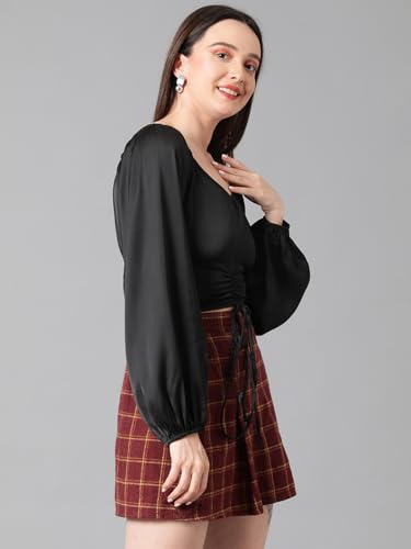 Image of KOTTY Womens Satin Full Sleeves Solid Regular Fit Top