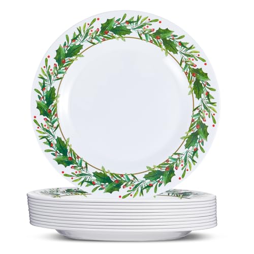 Layhit 10 Pcs Christmas Holly Melamine Dinner Plates - Holly Plates Holiday Dinnerware Party Dishes for Home Kitchen Picnic Party Event Supplies(8 Inch) Layhit 10 Pcs Christmas Holly Melamine Dinner Plates - Holly Plates Holiday Dinnerware Party Dishes for Home Kitchen Picnic Party Event Supplies(8 Inch)