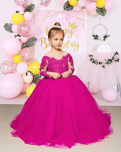 Long Sleeve Flower Girl Dress Off Shoulder Pageant Dresses for Girls Detachable Train Ball Gown3