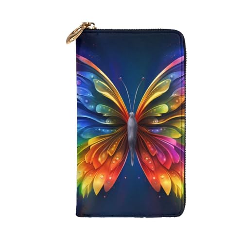 Rainbow Butterfly Picture Leather Long Clutch Wallet for Fashionable Girls and Women - Durable, Stylish, and Functional, Black, One Size2