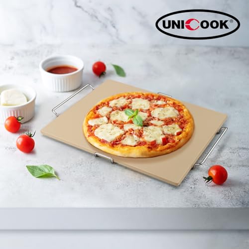 Unicook Pizzastein Brotbackstein für Backofen 38 x 30.5 cm - Pizzastein für Gasgrill, Pizza Backstein für Brot Keksen, Pizzapfanne aus Cordierit