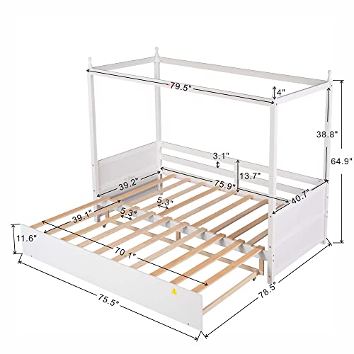 Meritline Extendable Twin Size Canopy Bed, Wooden Twin To King Platform Bed, Canopy Daybed Frame With Slats Support For Kids, Teens, Adults, No Box Spring Needed (White) #TOP4