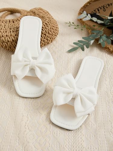 GORGLITTER Women's Bow Flat Sandals Cute Slip on Slide Dressy Vacation Sandals4