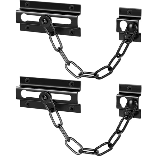 SEANSDA - SEANSDA Door Chain Lock, 2 Pack Stainless Steel Safety Door Chain Locks for Inside Door, Premium Thickened Extra Front Door Lock Latch with 12 Screws (Black)