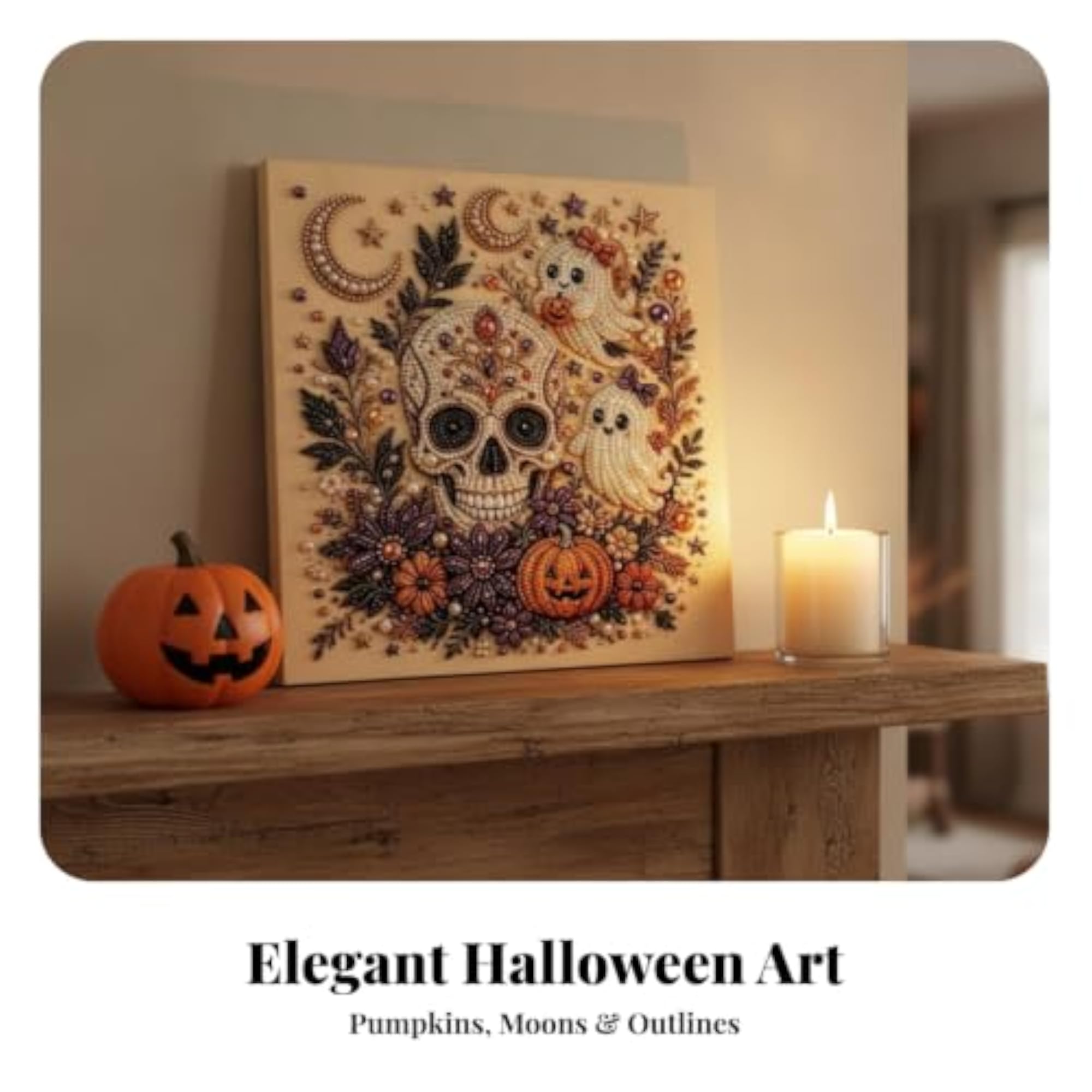 Halloween-Themed Pearl Diamond Painting Art with Frame