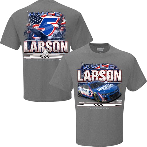 Checkered Flag Sports Kyle Larson 2026 HendrickCars Patriotic Eagle Car 2-Spot T-Shirt Gray (US Alpha X-Large Regular Regular)