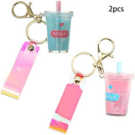 Funarrow 2PCS Cartoon Acrylic Keychain Innovative Keychains Pearl Milk Tea Tide Words Kid Toy Ornament Souvenirs, Ideal for Your Key, Bag, Cell Phone or Other Item