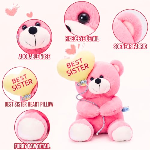 Image of Tickles Cute Teddy Bear Holding Best Sister Heart Balloon Soft Stuffed Plush Toy for Kids Boys & Girls Raksha Bandhan Birthday Gift (Size: 18 cm Color: Pink)