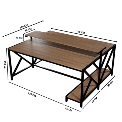 Image of Riyan Luxiwood Hammer Computer Desk with Monitor Stand | MDF Wood Top & Powder-Coated Metal Frame | Spacious Workstation with Professional Assembly Included.