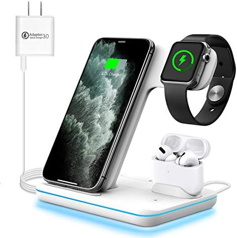 WAITIEE Wireless Charger 3 in 1,15W Fast Charging Station for Apple iWatch 7/6/5/4/3/2/1,for AirPods Pro,for iPhone 14/13/12/Pro Max/11 Series/XS Max/XR/XS/X/8/8 Plus,for Samsung Galaxy Phones (White)