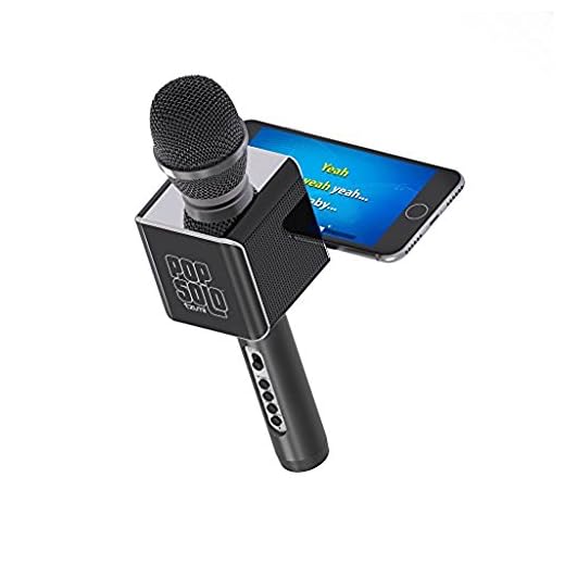 Tzumi PopSolo – Rechargeable Bluetooth Karaoke Microphone and Voice Mixer with Smartphone Holder – Great for All Ages (Black)
