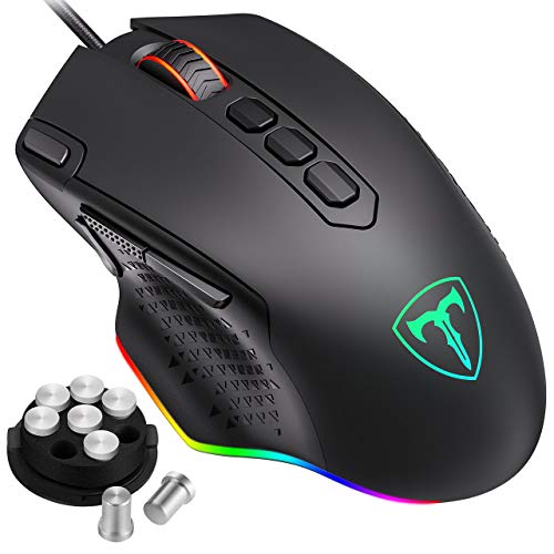 Holife RGB Gaming Maus Kabel, 【Advanced PMW3327 Gaming Sensor】 mit 10 programmierbaren Tasten, anpassbaren RGB-Lichtern und -Gewichten, Perfekte Gaming-Computermaus für PC, Laptop, Computer