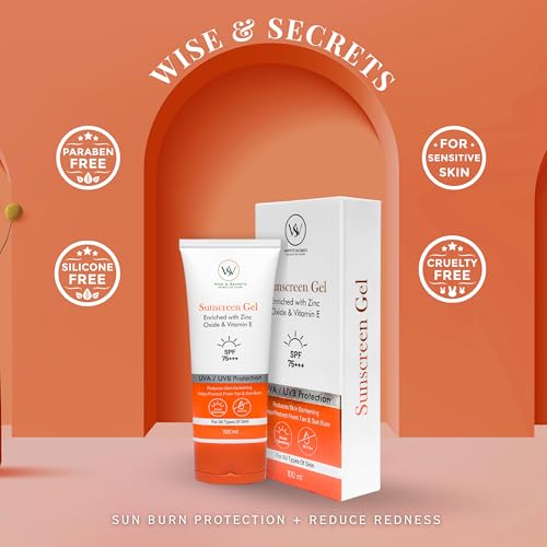 Image of Wise & Secrets SPF 75++ Sunscreen Gel 100 ml | PA+++ UVA /UVB Protection | Water Resistant, Anti-Tan & Sunburn Protection Zinc Oxide,Vitamin E & Hyaluronic Acid Hydrating, Non-Greasy For All Skin Types