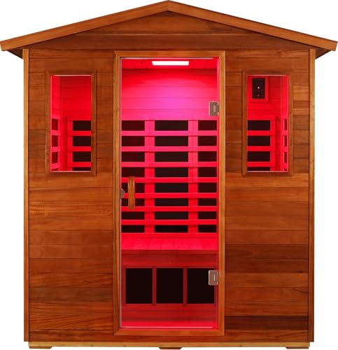 LTCCDSS Ultra-Low EMF Outdoor Sauna 3 Person, Full Spectrum Mahogany Far Infrared Sauna for Home EMF Average 0.5 mG, Chromotherapy, Bluetooth Speakers (81.1 * 45 * 83.5 inch)