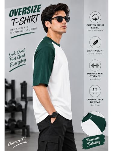 Image of Oversized T Shirt for Men Gym, Gym T Shirts for Men Workout Oversized, Cotton Blend, Color Blocked (Pack of 1)