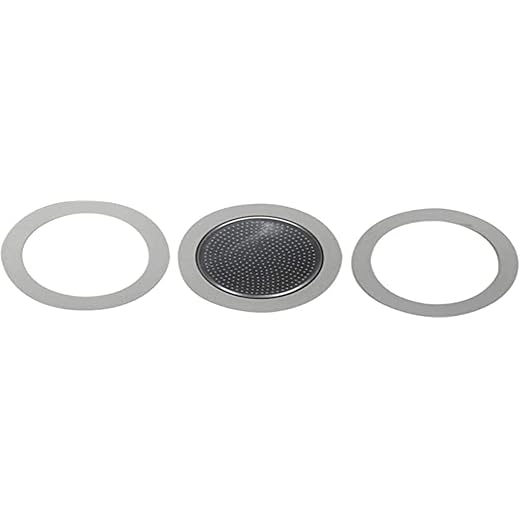 Bialetti - Set De 3 Gomas Y Un Filtro De Respuesto Para Cafetera Moka Inducción Gris Claro En Oferta Bialetti Moka Induction – 3 Cup 3 Gasket And Filtro Plate