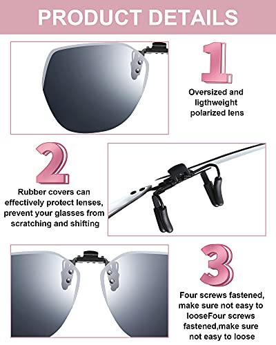 Frienda 3 Pairs Polarized Clip on Sunglasses Rimless Anti Glare Flip up Sunglasses for Women Man3