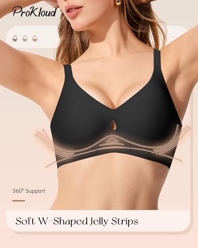 Image of ProKloud Bras for Women No Underwire Wireless Jelly Bras Full Coverage Seamless Push Up Bralettes Support Tshirt Bra