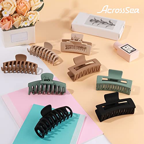 Acrosssea 8 Pack 4.3” Hair Clips For Women & Girls, Large Hair Claw Clips, Strong Hold Matte Claw Hair Clips For Women Thick Hair & Thin Hair, 90'S Jaw Clips (Cream, Khaki, Green, Black) #TOP5