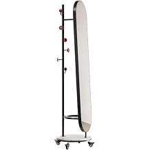 Body Length Mirror Simple Retro Style Full-Length Mirror with Wheels Coat Rack Floor-Standing High-Definition Home DecorBlack