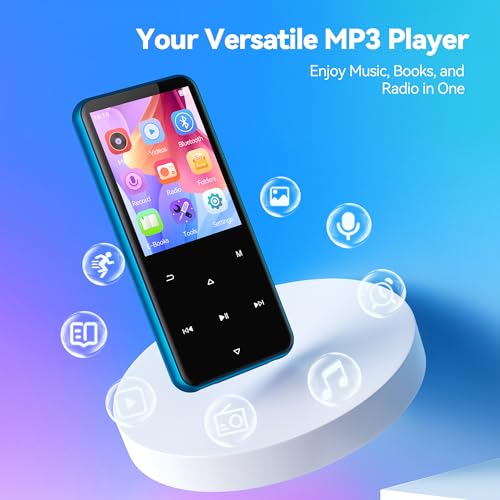 Image of AGPTEK 32GB MP3 Player with Bluetooth, M3 2.4'' Player with Speaker | with FM Radio, Touch Buttons, Supports Up to 128GB(Blue)