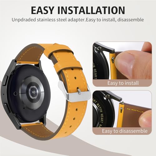 Italy Genuine Leather Watch Bands Men Women Compatible with Samsung Galaxy Watch Band, 20mm 22mm Lugs Watch Straps, Quick Release Wear-resistant Sweat-Resistant Smartwatch Replacement Strap
