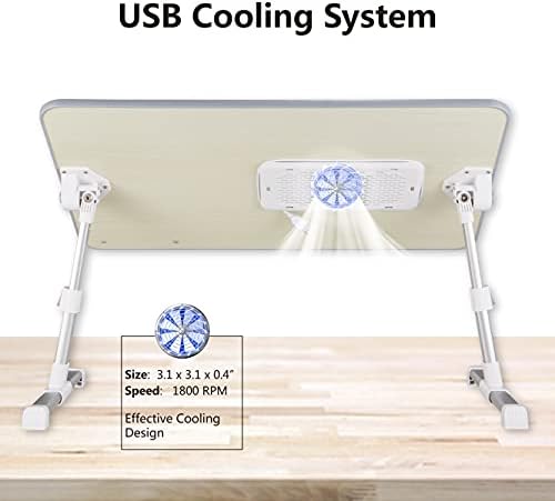 Laptop Table, 8AMTECH Adjustable Laptop Desk with Cooling Fan Foldable Laptop Tray with Legs Bed Table for Laptop Working Reading and Writing Eating in Bed Sofa Couch Floor (Medium, Wood)