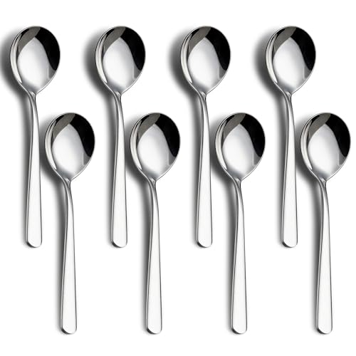 18/8 Soup Spoons, 304 Stainless Steel Spoons Set 8-Piece Heavy Duty Flatware Utensils for Soup Cereal Stew Friuts Dishwasher Safe Eco-Friendly Spoons