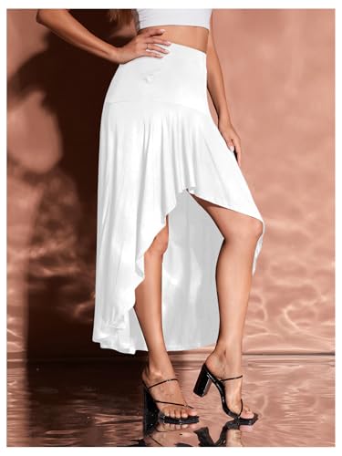 Verdusa Women's Elastic Waist Asymmetrical High Low Flared Maxi Skirt4